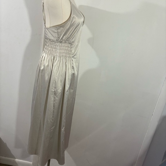 ZARA Ivory Maxi Dress Elastic Waist Shiny Sz S Silky Bridal Wedding Party - Picture 5 of 12